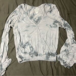 American Eagle Outfitters blue Wrap cow bell sleeve Blouse